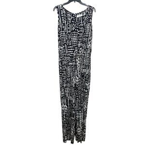 Calvin Klein Jumpsuit Womens 6 Black White Geometric Liquid Knit Loose Straight